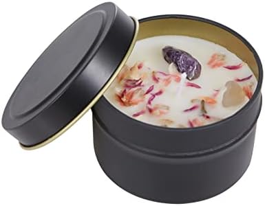 Relaxing Romantic Tin Candle with Crystal, Petals and Essential Oils of sage, Lavender, Oud