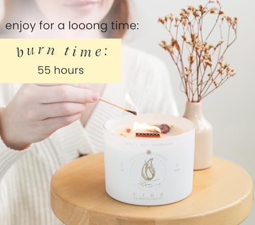 Aries, Leo, Sagittarius Gifts for Women - 12oz Wood Wick Candles That Crackle with Crystals and Healing Stones. Healing Crystal Candles for Women Home Scented. Soy Wax, for Zodiac Birthdate - Image 4