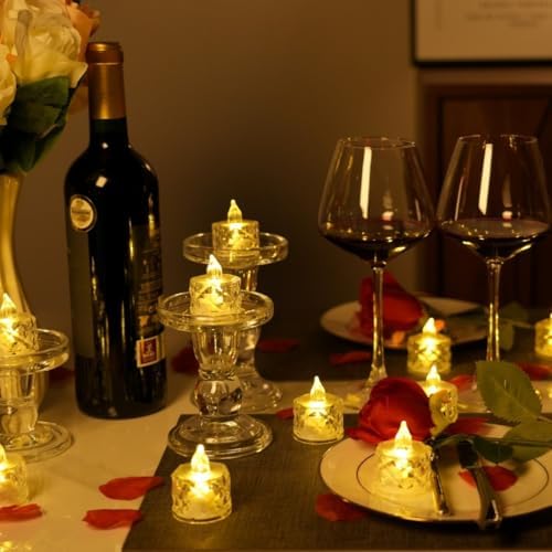 12 Pack Crystal LED Tea Light Candles, Battery Operated, Flameless, Kids & Pets Friendly, Long Battery Life, Modern Design for Decoration, Wedding, Party, Dating, Festival Celebration, Dinner - Image 2