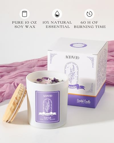 AOOVOO Lavender Scented Candles for Women - Aromatherapy Candle with Crystals Inside, 10oz Soy Candles for Home Scented, Birthday Gifts Mothers Day Candle for Women Mom - Image 2