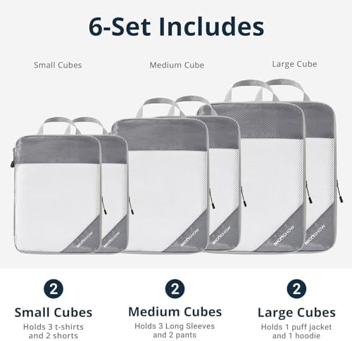 6 Set Compression Packing Cubes for Travel - Compressible, Lightweight, and Space-Saving Packing Cubes, Travel Essentials for Women, Grey - Image 3
