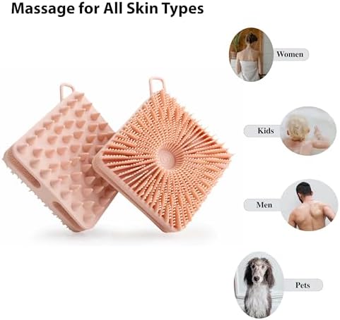 2 PC Silicone Exfoliating Body Scrubber, Silicone Body Shampoo Brush, Soft Silicone Loofah for Sensitive Skin, Shower Silicone Hair Scalp Massager, Easy to Clean, Lather Well(Gray&Pink) - Image 3