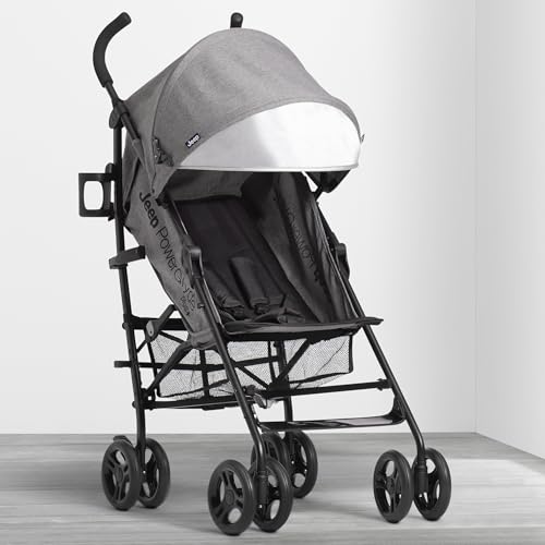 Jeep PowerGlyde Plus Stroller by Delta Children Lightweight Travel Stroller with Smoothest Ride, Aluminum Frame, 4-Position Recline, Extra Large Storage Basket, Grey - Image 2