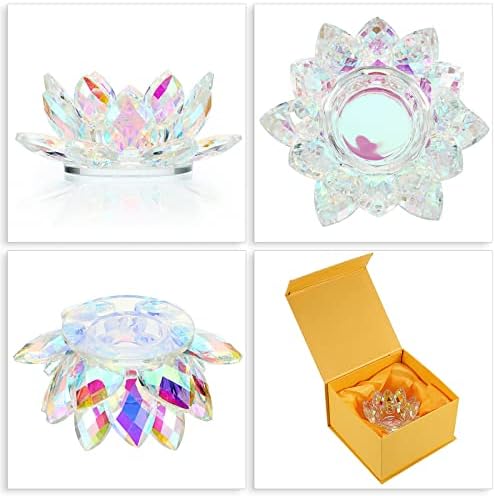 OwnMy Crystal Lotus Flower Tea Light Holder Lotus Petals Votive Candle Holder Candle Lamp, Crystal Lotus Tealight Candle Stand for Wedding Table Centerpieces Home Decors (AB Color) - Image 4