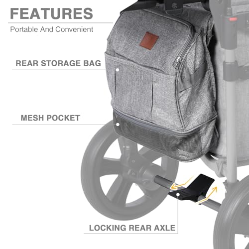 EVER ADVANCED Foldable Wagons for Two Kids & Cargo, Collapsible Folding Stroller with Adjustable Handle Bar,Removable Canopy with 5-Point Harness Gray - Image 7