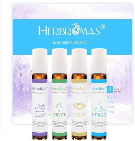 Aromatherapy Oils Roller Set, Natural Pre-diluted Essential Oils Roll On with Glass Rollerball, Relaxation Gift for Women & Men, Christmas Gift, Pack 4 x 0.33fl.oz - Image 2