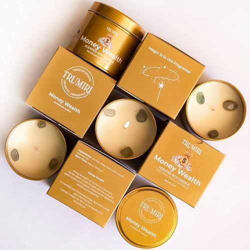 Money Wealth - Crystal Candles for Home Scented - 5oz Soy Wax Natural Clean Organic Non Toxic with Essential Oils - for Real Cash Luck Manifestation Aromatherapy Gift Bathroom - Long Lasting Candel - Image 8
