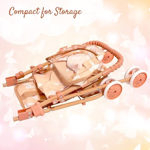 My First Baby Doll Stroller for Toddlers 3 Year Old Girls, Little Kids | Folding Baby Stroller for Dolls, Toy Stroller for Baby Dolls with Bottom Storage Basket, Foldable Frame, Canopy, Seatbelt - Image 6