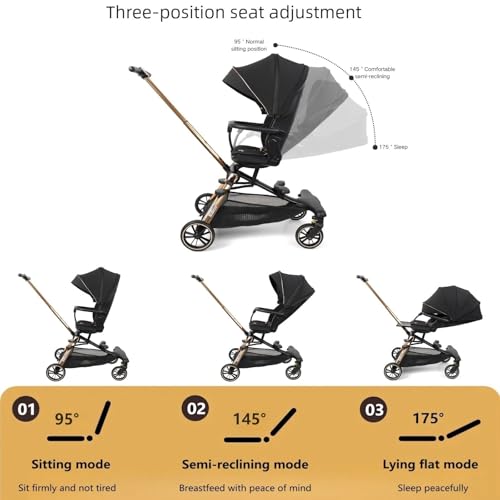 Lightweight Folding Stroller Wagon for Baby & Toddler Travel, 360° Reversible Seat, Adjustable Canopy with Storage Basket, Airplane-Friendly Compact Umbrella Stroller,Glory Black - Image 3