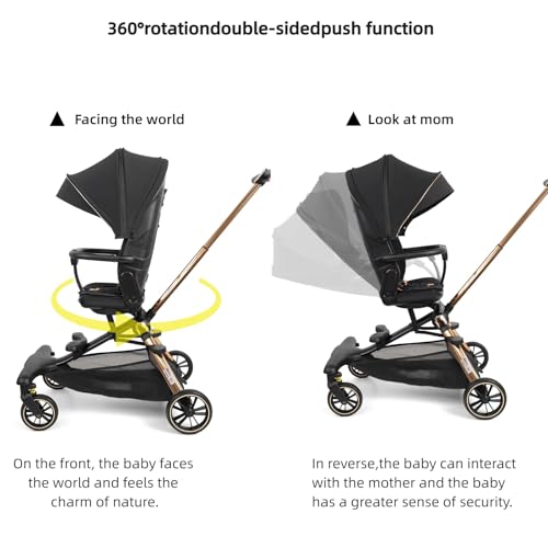 Lightweight Folding Stroller Wagon for Baby & Toddler Travel, 360° Reversible Seat, Adjustable Canopy with Storage Basket, Airplane-Friendly Compact Umbrella Stroller,Glory Black - Image 2