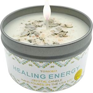 White Sage Candle, Sage Leaf, Himalayan Crystal Salt & Essential Oil, Healing Energy, Crystal Candle