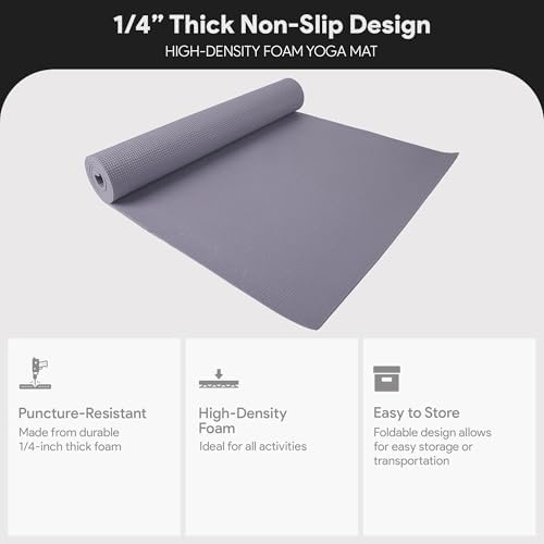 Fitvids All Purpose 1/4-Inch High Density Anti-Tear Exercise Yoga Mat with Carrying Strap, Multiple Colors - Image 2