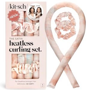 Kitsch Satin Heatless Curling Set – Heatless Curls Overnight with Hair Curler & 2 Satin Scrunchies – Hair Curlers to Sleep In for Overnight Curls – Overnight Blowout Rods – Sunset Tie Dye