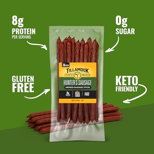 Tillamook Country Smoker Smoked Sausage, Hunter's Sausage, 16 Ounce (36 Count Meat Sticks Bulk Pack) Real Hardwood Smoked, Low Carb, High Protein Ready to Eat Keto Snack - Image 3