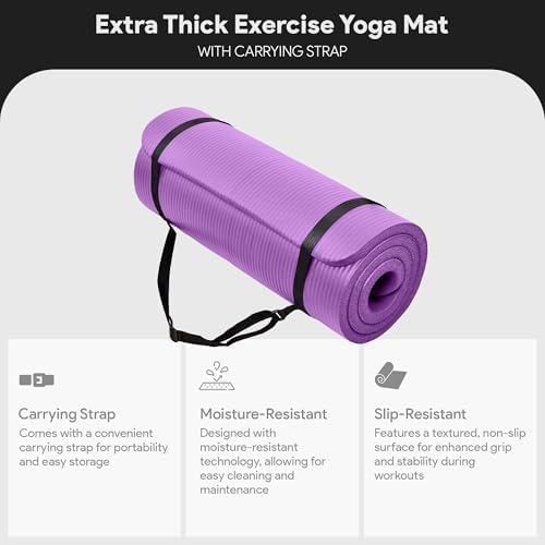 Fitvids Yoga Mat 1-Inch Extra Thick High-Density Exercise Mat with Non-Slip Surface & Carry Strap for Men & Women Tear-Resistant Pilates Workout Mat for Home Gym - Image 3