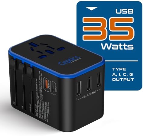 Ceptics Universal Travel Adapter, 35W International Power Adapter with PD & QC 3.0 Dual USB-C, 3 USB Travel Adapter Worldwide, Type I C G A Outlets 110V 220V A/C - EU Euro US UK (11-KU) - Image 7