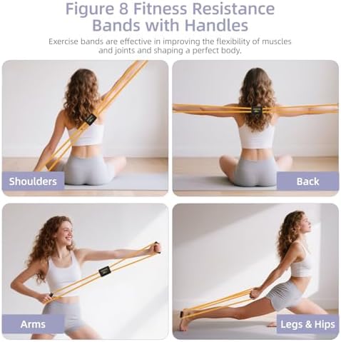 Figure 8 Resistance Bands with Handles for Women Men, Exercise Bands for Back, 8 Shaped Resistance Bands for Arms, Shoulder, Leg Stretching, Physical Therapy, Yoga, Pilates, Home Gym Workout Equipment - Image 3