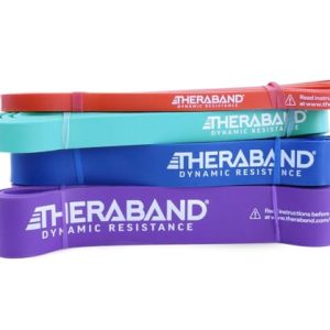 THERABAND High Resistance Bands, Set of 4 Elastic Super Bands for Improving Flexibility, Injury Rehab, & Full Body Workouts, Heavy Duty Stretch Bands for Exercise, Light, Medium, Heavy, X-Heavy Bands