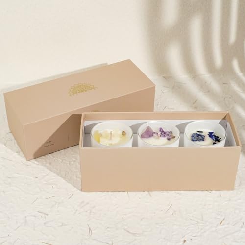 Soy Candles with Healing Crystals. Amethyst, Lazurite, Citrine Crystal. Lavender, Sea Salt & Orchid, French Vanilla. Positivity Energy Gift for Women, 3PC Scented Candle Set 3.5 oz Each - Image 2