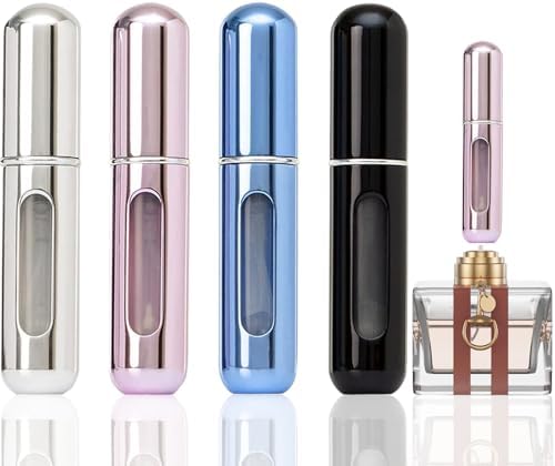 Portable Mini Refillable Perfume Atomizer Bottle, Travel Size Refillable Perfume Refill Bottle - Perfume Atomizer Refillables, Scent Pump Case, Small Perfume Spray 4 Pcs Pack of 5 ml