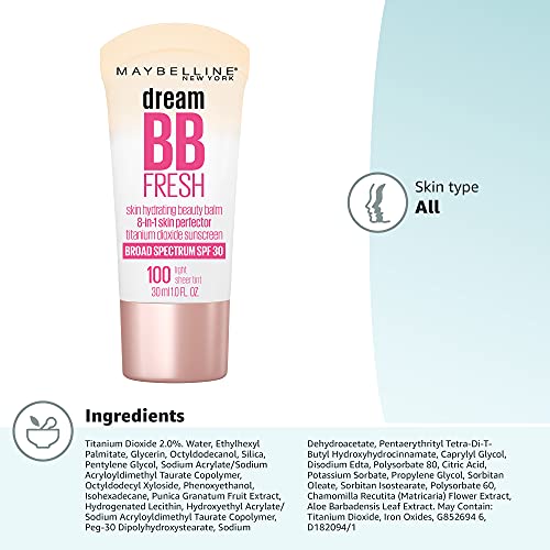 Maybelline Dream Fresh Skin Hydrating BB cream, 8-in-1 Skin Perfecting Beauty Balm with Broad Spectrum SPF 30, Sheer Tint Coverage, Oil-Free, Light, 1 Fl Oz - Image 8