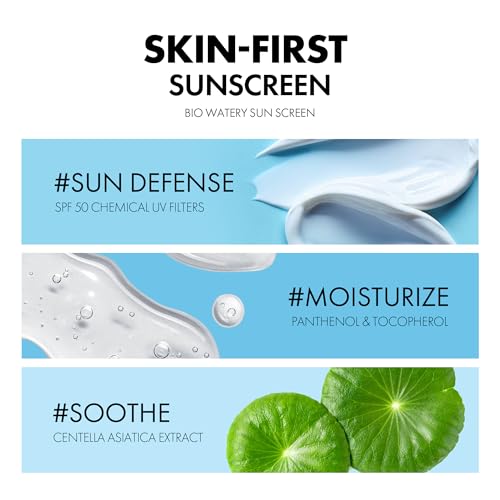 Bio Watery Sunscreen SPF 50 Broad Spectrum Korean Facial Sun Cream with Hyaluronic Acid - Lightweight Daily Face Sunblock Lotion - Vegan, Hypoallergenic, Oxybenzone-Free 1.35 fl oz - Image 6