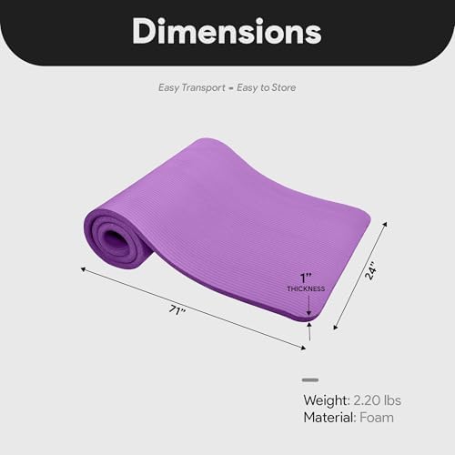 Fitvids Yoga Mat 1-Inch Extra Thick High-Density Exercise Mat with Non-Slip Surface & Carry Strap for Men & Women Tear-Resistant Pilates Workout Mat for Home Gym - Image 4