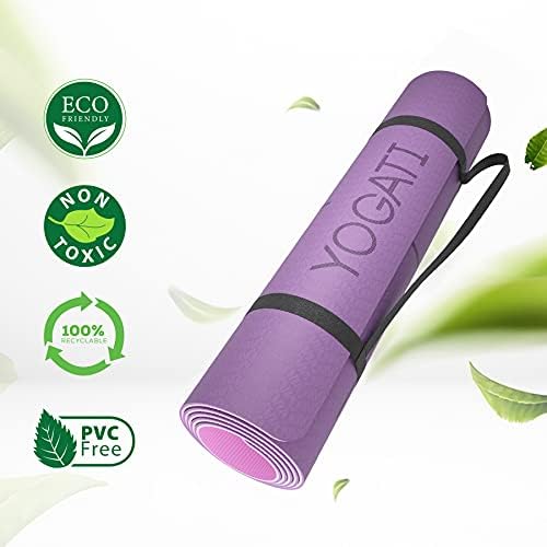 YOGATI® Non Slip Yoga Mat with Alignment Lines. Home Workout Mat for Women, Men and Kids. Thick Yoga Mats with Strap for Pilates and Fitness. - Image 5