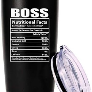 AMZUShome Boss Nutritional Facts Travel Mug Tumbler.Funny Boss Day Gifts Office Gifts.Moving Appreciation Retirement Birthday Christmas Gifts For Men Women Boss Boss Lady From Employees(20oz Black)