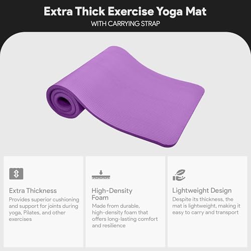 Fitvids Yoga Mat 1-Inch Extra Thick High-Density Exercise Mat with Non-Slip Surface & Carry Strap for Men & Women Tear-Resistant Pilates Workout Mat for Home Gym - Image 2