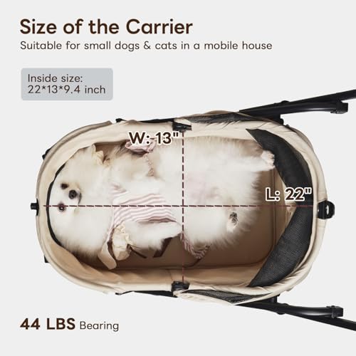 【One-Pull Open Ver.】 PETTENA One-Touch Foldable Dog Stroller for Small Dogs Cats up to 44 Lbs, Cat Stroller for 2 Cats, Large Space, Black - Image 2