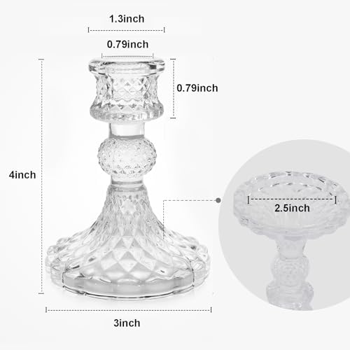 Candlestick Holders Set of 12-4" H Crystal Taper Candle Holders, Thick Glass Candle Stand with Diamond Pattern for Table, Wedding, Party, Church Decoration, Home Decor - Image 2