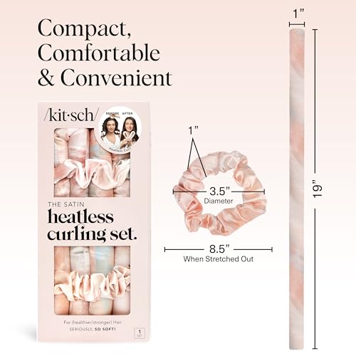 Kitsch Satin Heatless Curling Set – Heatless Curls Overnight with Hair Curler & 2 Satin Scrunchies – Hair Curlers to Sleep In for Overnight Curls – Overnight Blowout Rods – Sunset Tie Dye - Image 5