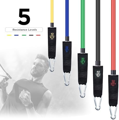 Resistance Bands, Simmgud Exercise Bands Set with Handles, Work Out Bands with Door Anchor, Ankle Straps for Strength Training, Physical Therapy, Home Gym for Men and Women, Yoga, Pilates 150 LBS - Image 2