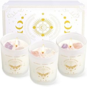 Zodiac Birthday Gifts for Women, Lavender Scented Candles for Women, Soy Candles with Healing Crystals Healing Stones, Spiritual Astrology Gifts Basket (Air-Gemini, Libra, Aquarius)