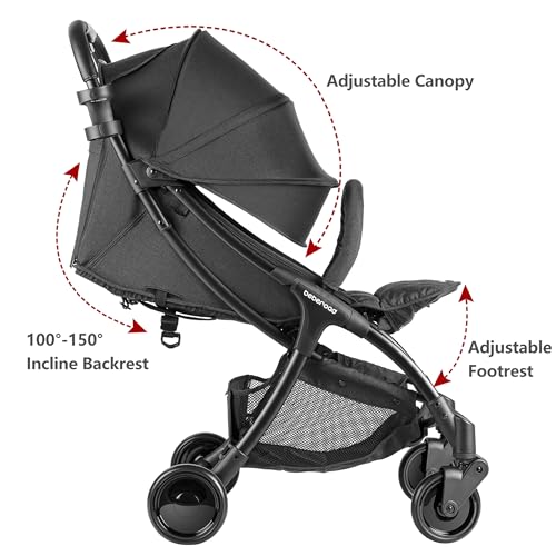Beberoad Love R2 Small Travel Stroller Compact Strollers Foldable Lightweight Baby Stroller for Airplane, Infant Toddler Stroller with Adjustable Backrest, Cup Holder and Waterproof Canopy, Black - Image 2