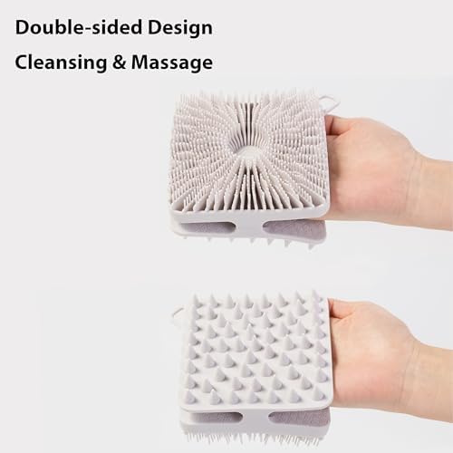 2 PC Silicone Exfoliating Body Scrubber, Silicone Body Shampoo Brush, Soft Silicone Loofah for Sensitive Skin, Shower Silicone Hair Scalp Massager, Easy to Clean, Lather Well(Gray&Pink) - Image 4