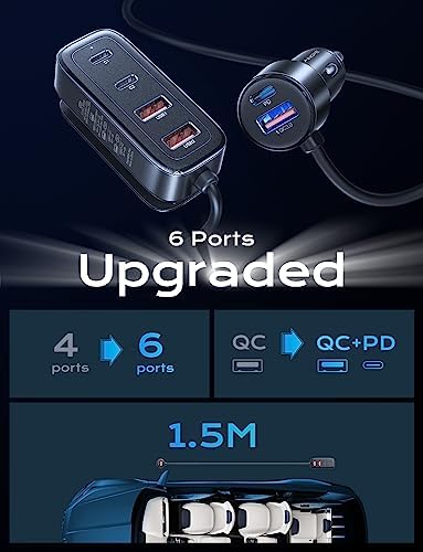 AINOPE 108W USB C Car Charger with 6 Fast Charging Ports, Road Trip Essentials Cigarette Lighter Car Travel Essentials for Long Trips Kids for iPhone 16 15 Pro Max 14 iPad S24 S25 Hire Tablet 17 - Image 8