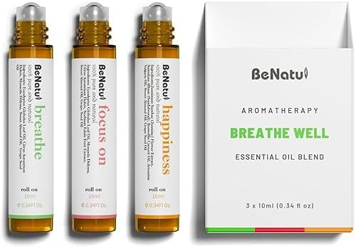 Benatu Essential Oil Blends Set (Breathe, Focus on, Happiness), Natural Aromatherapy Roll On for Massage, Body Skin Care, Home - Natural Fragrance Gift Roller for Women and Men - Image 6