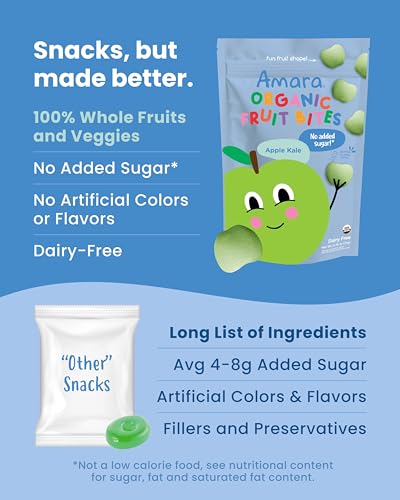 Amara Organic Fruit Bites Apple Kale - No Artificial Colors/Dyes, Added Sugar, Dairy-Free Fruit Snacks, Made with Organic Whole Foods, Healthy Fruit Snacks for Kids - 6 Pack - Image 6