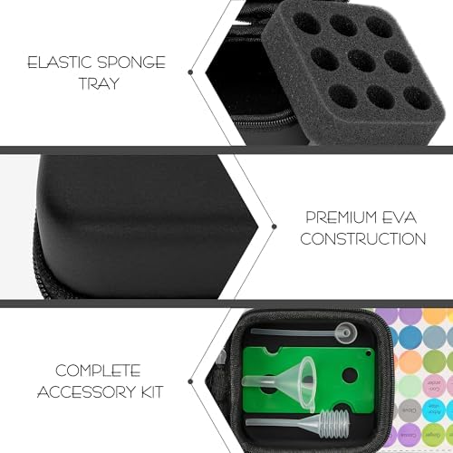 SHIDOW Essential Oils Holder EVA Travel Storage Organizer for 9 x 5ml Bottles, with Essential Oil Labels, Straw and Bottle Opener (Black) - Image 3