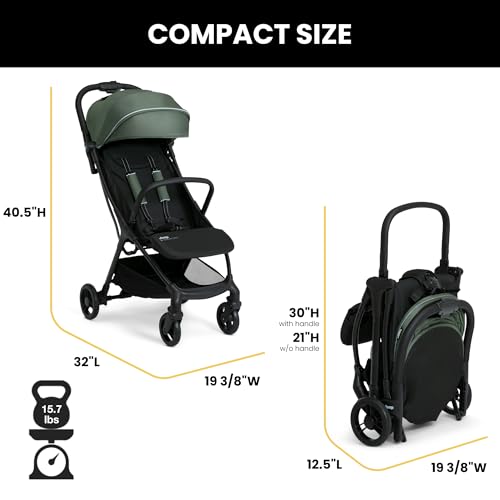 Jeep Altitude Compact Travel Stroller by Delta Children Greenguard Gold, Easy One Hand Fold, Lightweight, Extendable Canopy with Peek-a-Boo Window, Reclining Seat, 4 Wheel Suspension, Olive Green - Image 6