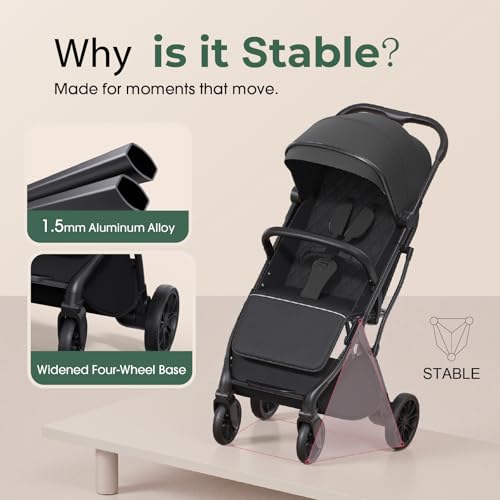 newyoo Lightweight Baby Travel Stroller, Compact Toddler Strollers w Telescoping Handle, Cup Holder & Storage Pocket, One-Hand Quick Fold, Near Flat Recline Seat, TR18, Black - Image 4