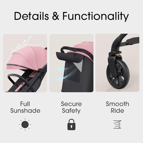 newyoo Baby Travel Stroller, Compact & Airplane-Friendly, Lightweight Infant/Toddler Stroller w Telescoping Handle, Cup Holder & Storage Pocket, One-Hand Easy Fold, Near Flat Recline Seat, TR18, Pink - Image 6