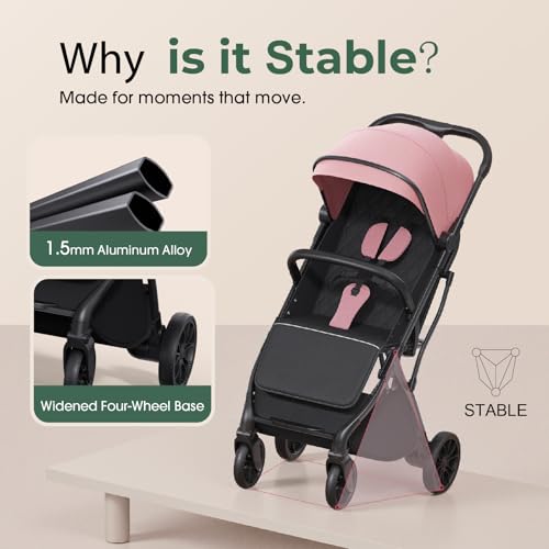 newyoo Baby Travel Stroller, Compact & Airplane-Friendly, Lightweight Infant/Toddler Stroller w Telescoping Handle, Cup Holder & Storage Pocket, One-Hand Easy Fold, Near Flat Recline Seat, TR18, Pink - Image 4