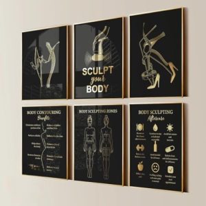 NATVVA Body Sculpting Poster Wall Decor 6 Pieces Contouring Treatment Canvas Art Body Care Procedure Lipo-su-ction Areas Prints Painting Picture Artwork Beauty Salon Med Spa Decoration No Frame