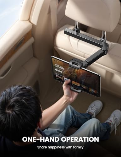 Lamicall Car Headrest Tablet Holder - [3 in 1 Extension Arm] Adjustable Tablet Car Mount for Back Seat, Road Trip Essentials for Kids, for 4.7-11" Device Like iPad Pro, Air, Mini, Galaxy, Fire, Black - Image 4