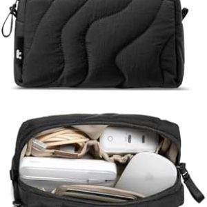 tomtoc Electronics Organizer Travel Case, Soft Puffy Organizer Bag Birthday Christmas Gifts Travel Essentials for Women Girls, Portable Accessory Tech Pouch Storage for Charger, Cord, Cable, Phone