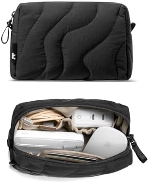 tomtoc Electronics Organizer Travel Case, Soft Puffy Organizer Bag Birthday Christmas Gifts Travel Essentials for Women Girls, Portable Accessory Tech Pouch Storage for Charger, Cord, Cable, Phone