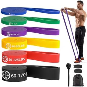 Exercise Bands,Set of 6 Resistance Bands for Working Out,Pull Up Bands Set,at Home Workout Equipment,Workout Bands for Men and Women,Instruction Guide and Carry Bag Included